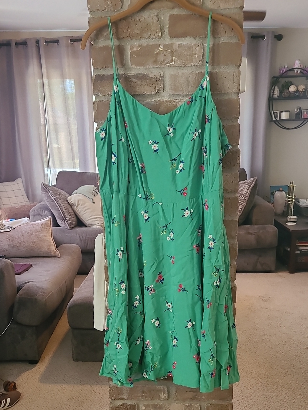 Old Navy Green Floral Midi Dress with Pink, Blue & White Blooms